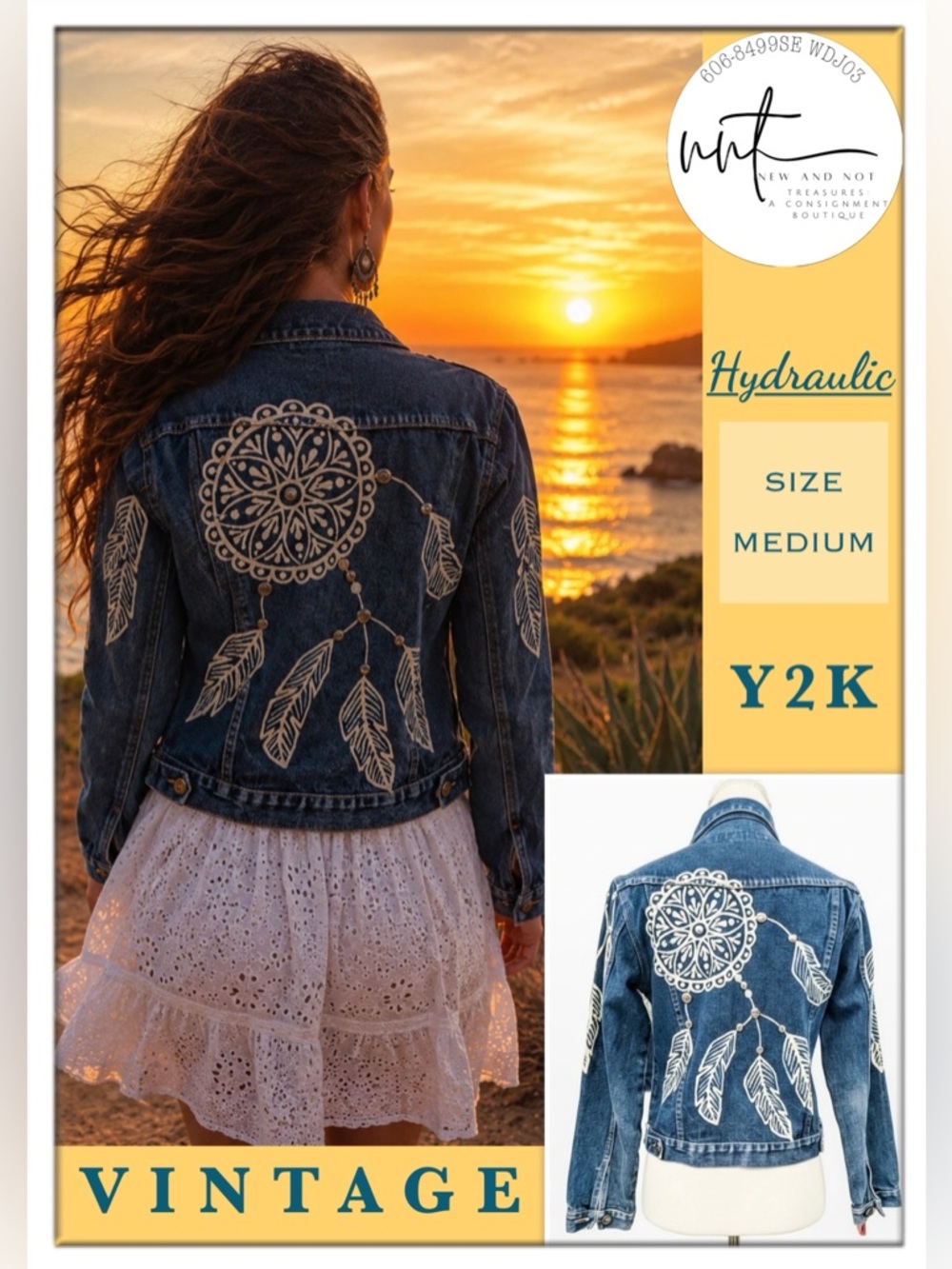 Rare Vintage Y2K Hydraulic Dreamcatcher Denim Jacket Boho Western Festival M